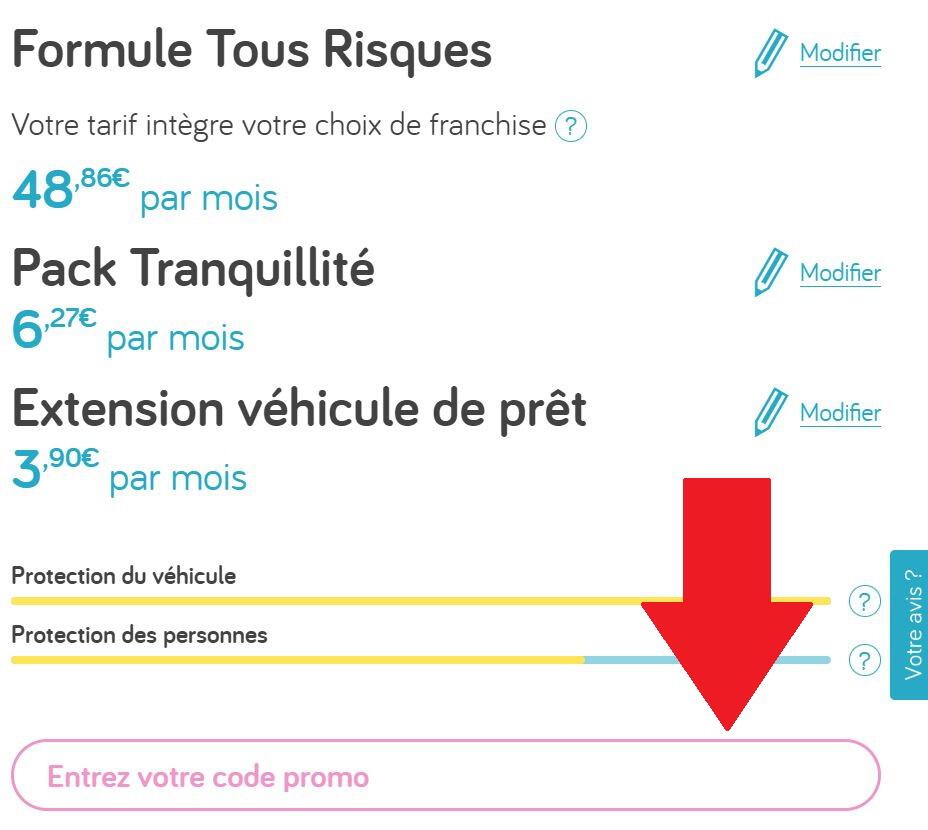 Emplacement pour code promo Direct Assurance Auto