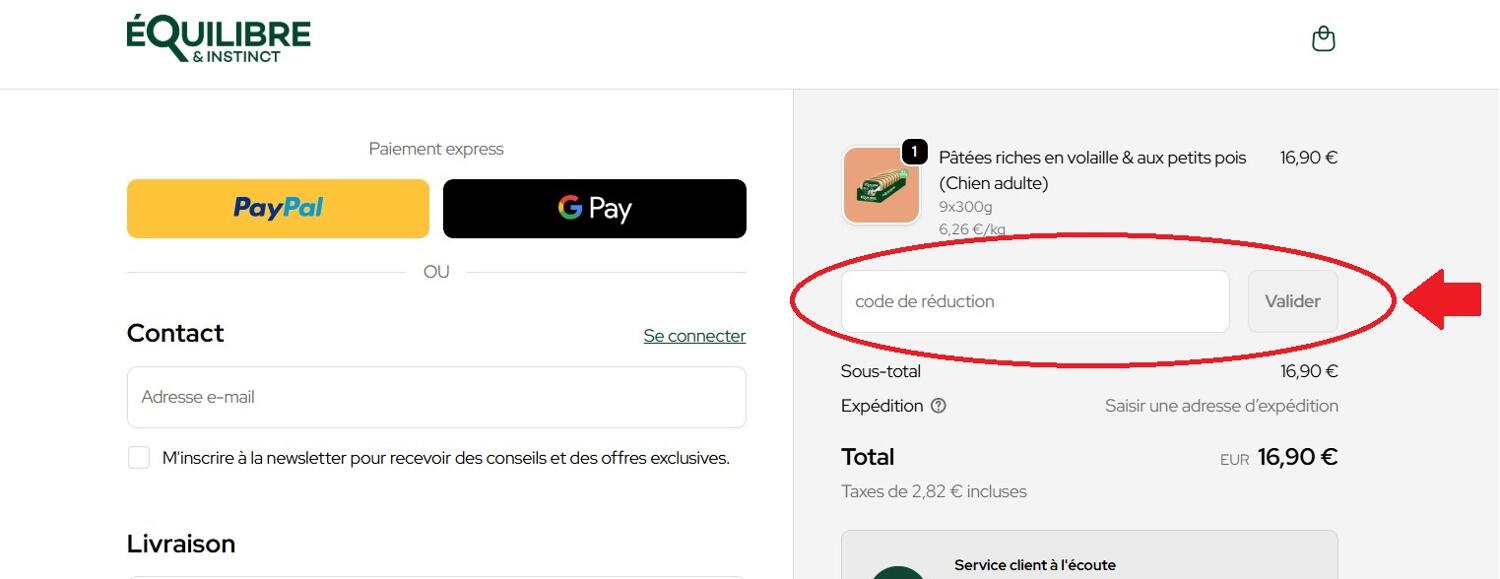 panier d'achat avec code promo Equilibre & Instinct