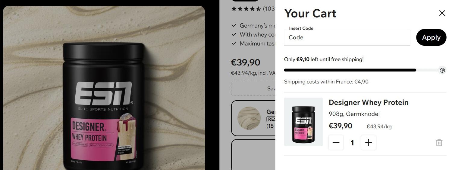 Panier d'achat avec emplacement pour code promo ESN
