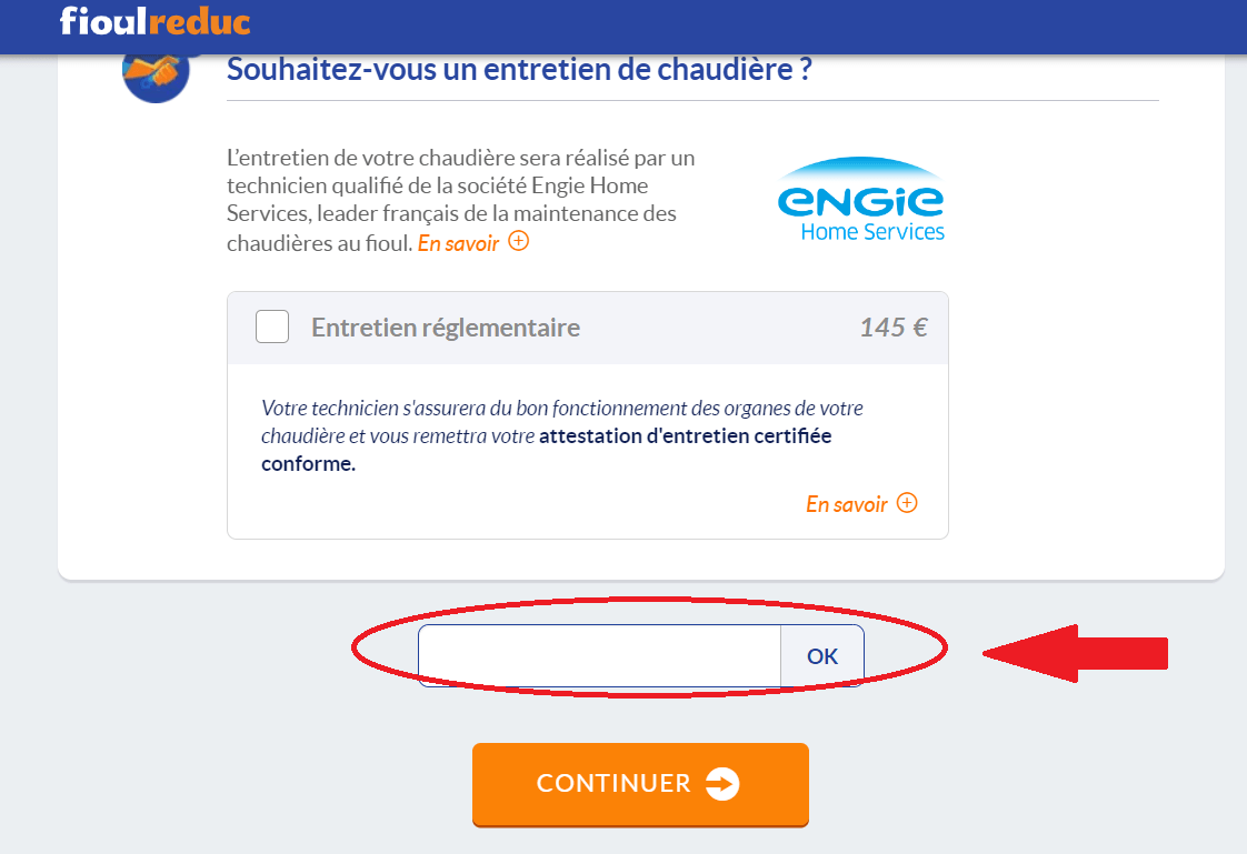 panier avec emplacement pour code promo FioulReduc