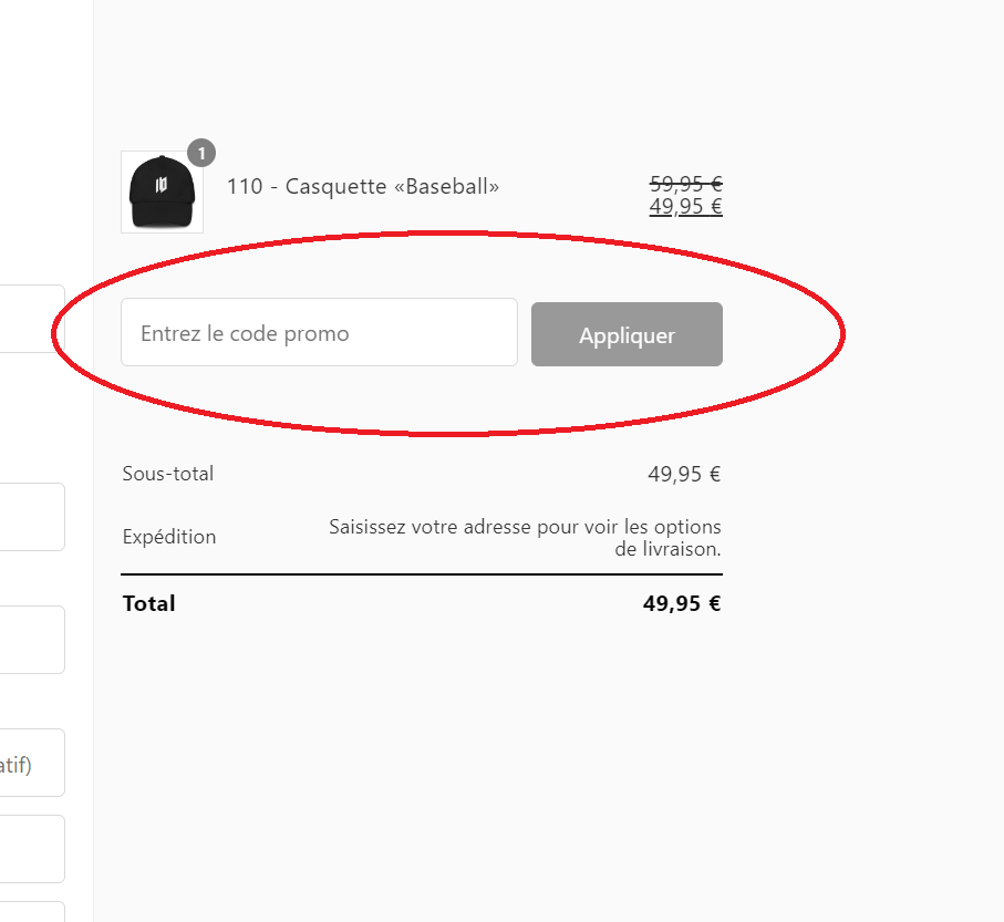 emplacement pour code promo Franck Nicolas