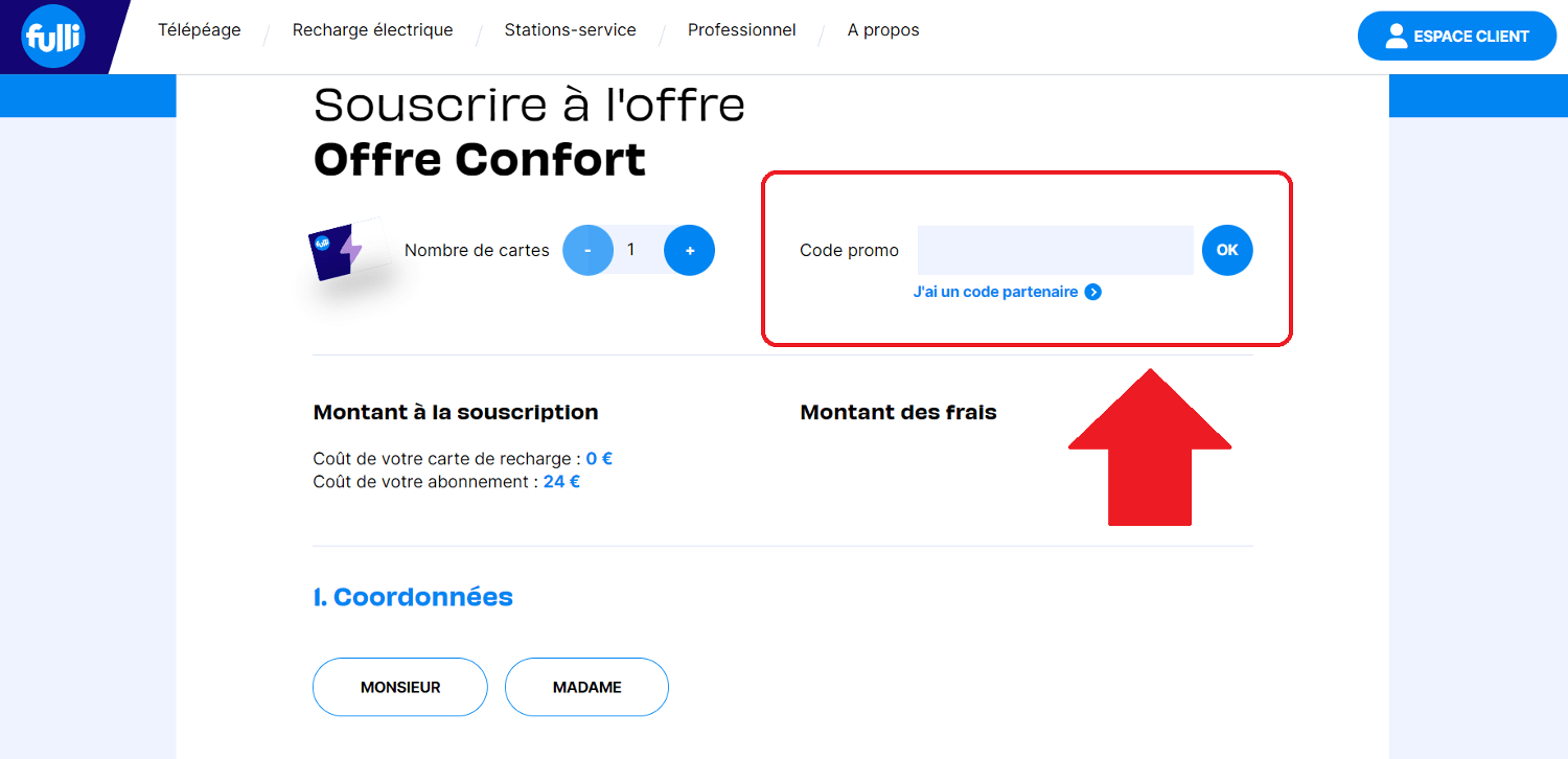 l’emplacement pour le code promo Fulli