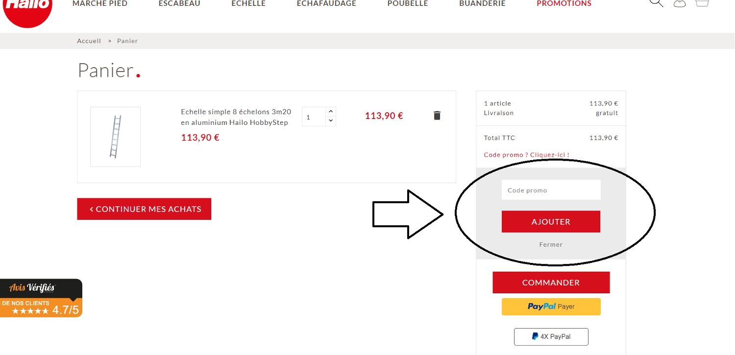 emplacement pour code promo Hailo
