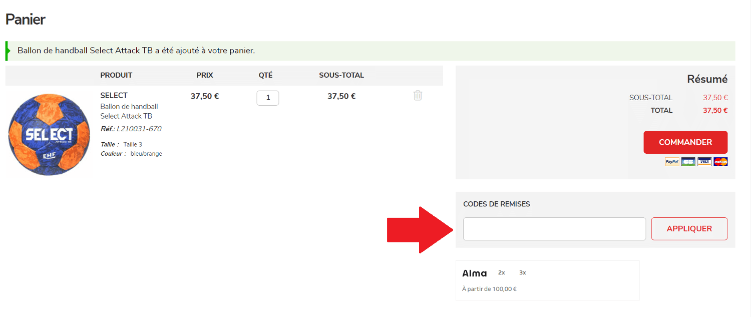 Emplacement pour code-promo-handball-store