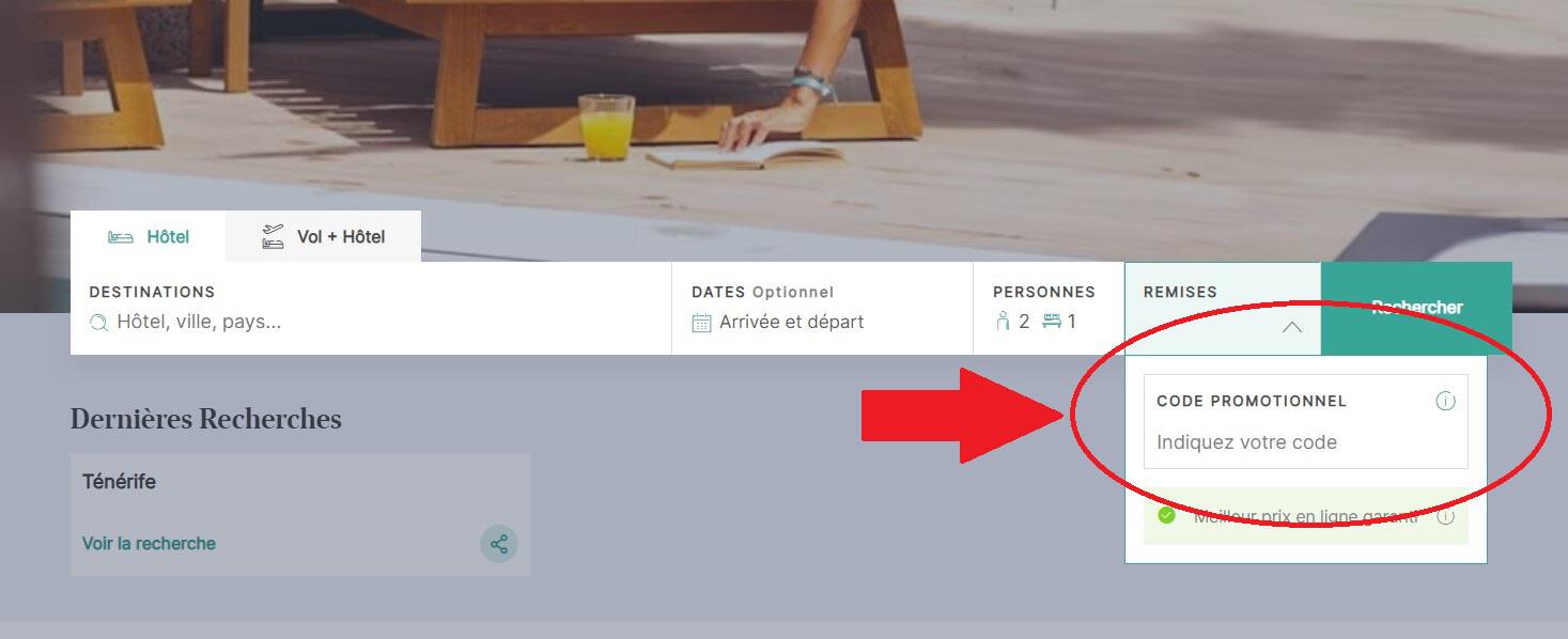 emplacement pour code promo Iberostar