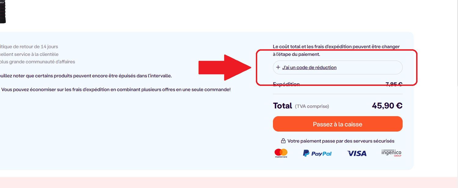emplacement pour code promo iBOOD