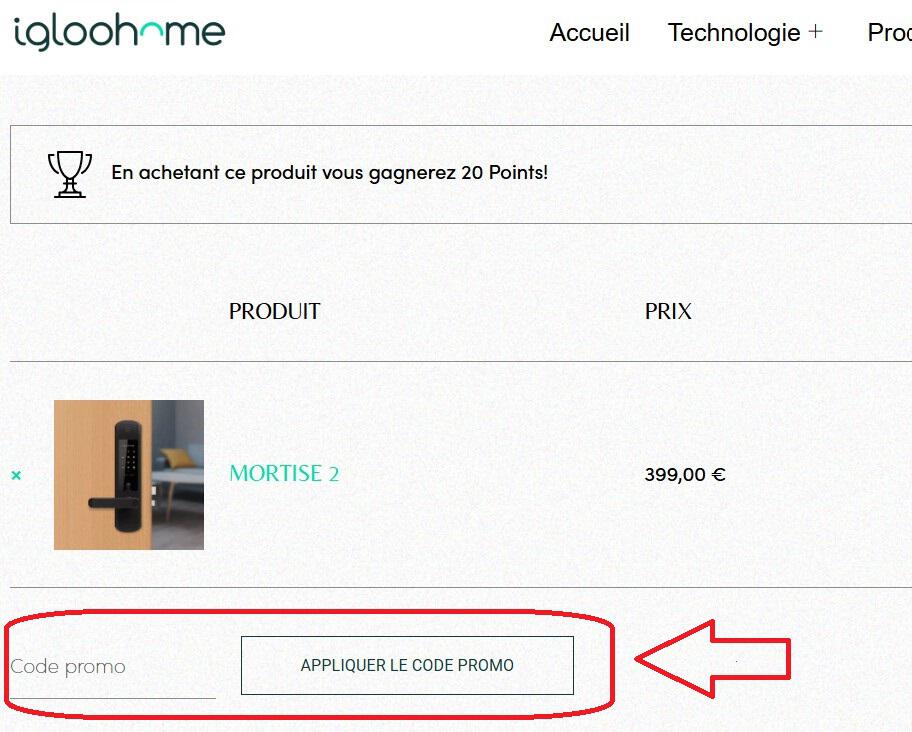 panier d&apos;achat avec emplacement pour code promo IglooHome