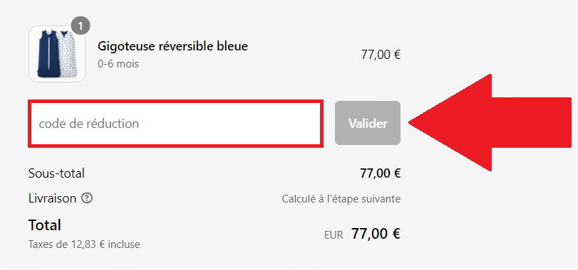 Emplacement pour code promo Les petites billes dans le panier en ligne