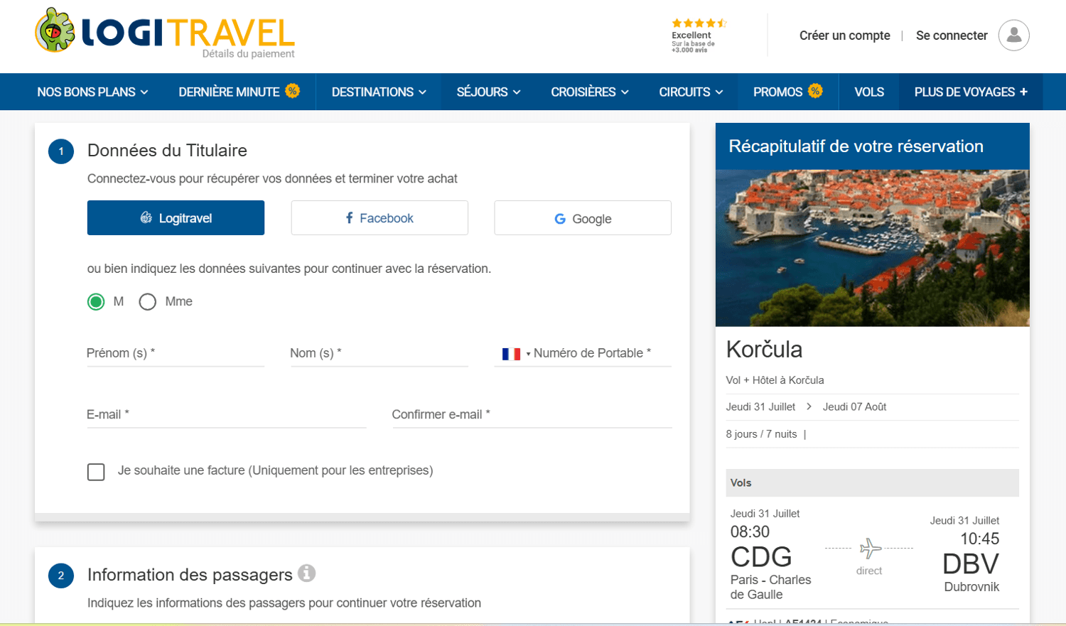 panier d&apos;achat sans emplacement pour code promo Logitravel