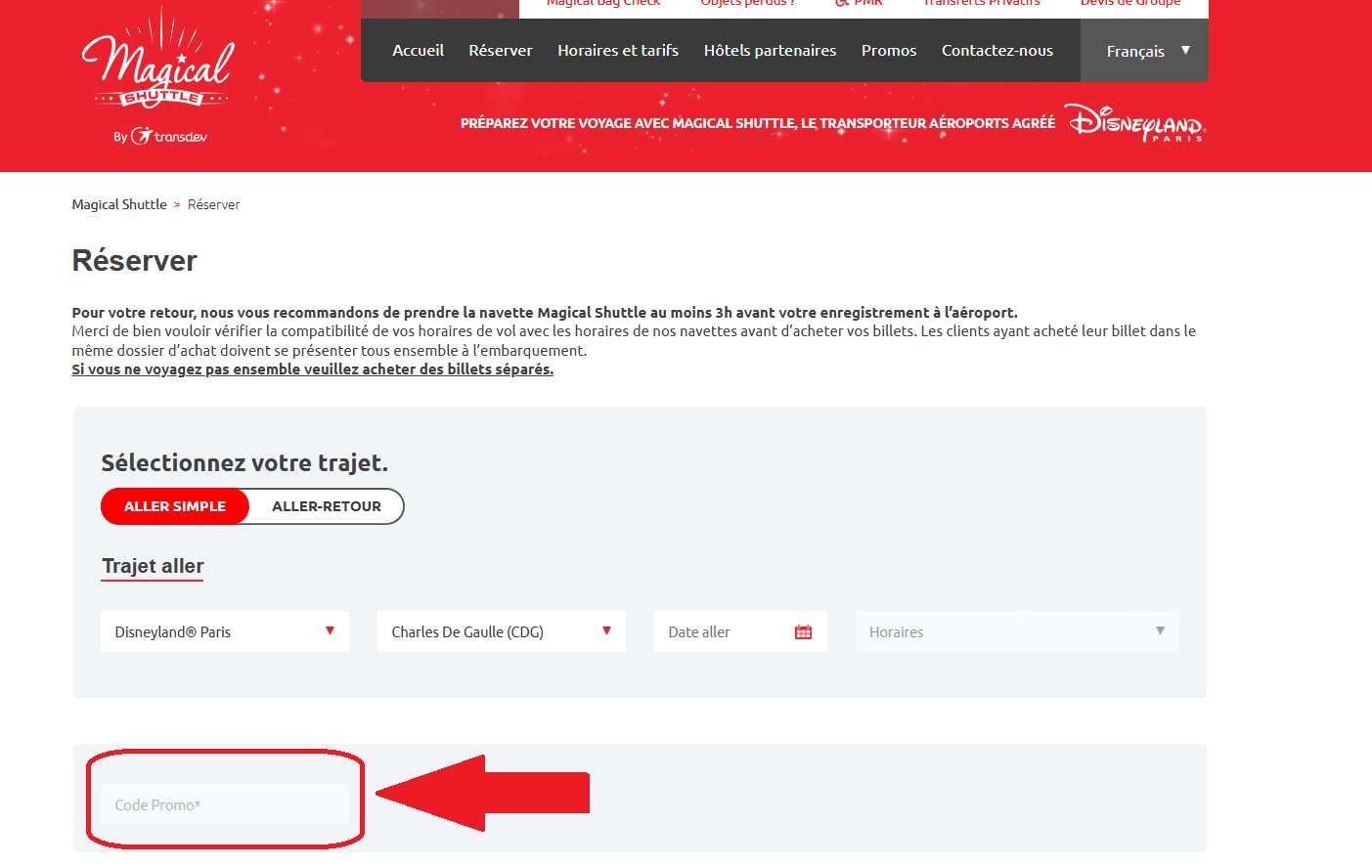 emplacement pour code promo Magical Shuttle