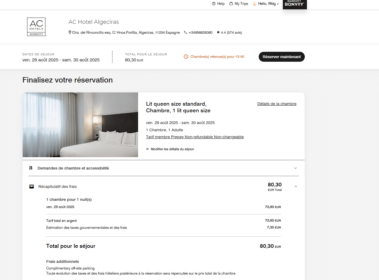 panier d&apos;achat avec emplacement pour code promo Marriott
