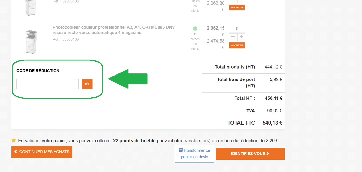 panier d&apos;achat avec emplacement pour code promo Matériel Informatique