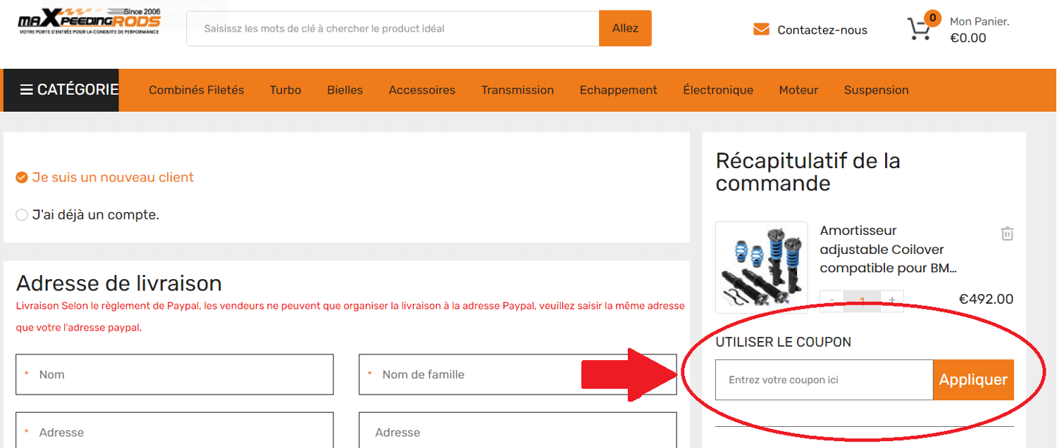 panier avec emplacement pour code promo MaXpeedingrods