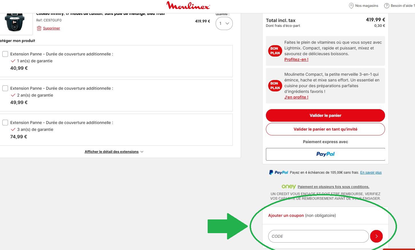 emplacement pour code promo Mouline
