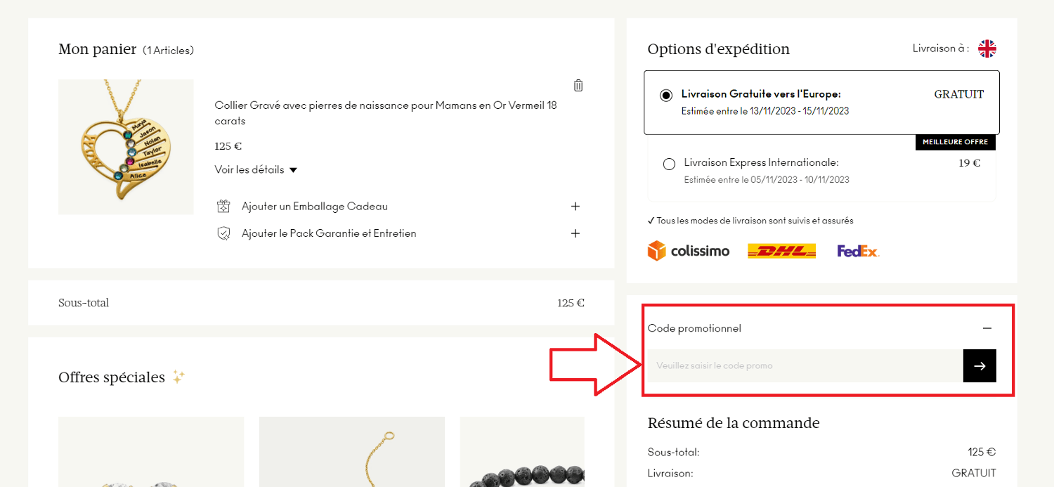 Emplacement pour code promo MYKA