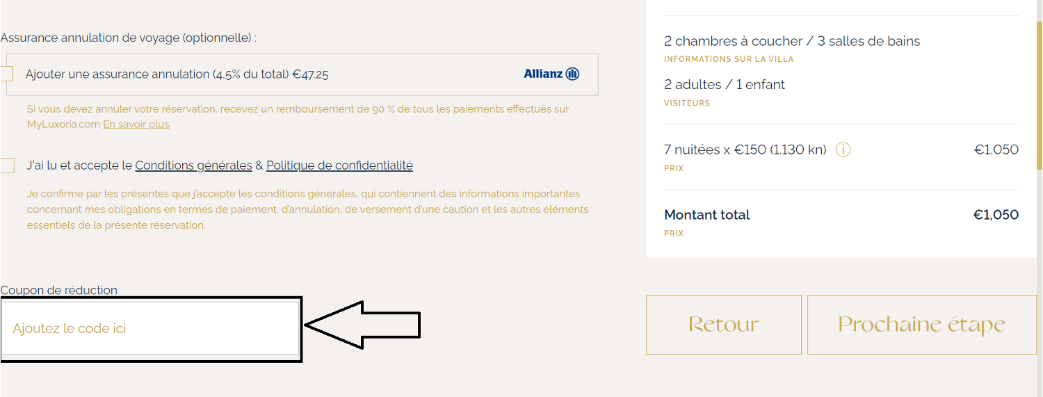 emplacement du code promo My Luxoria