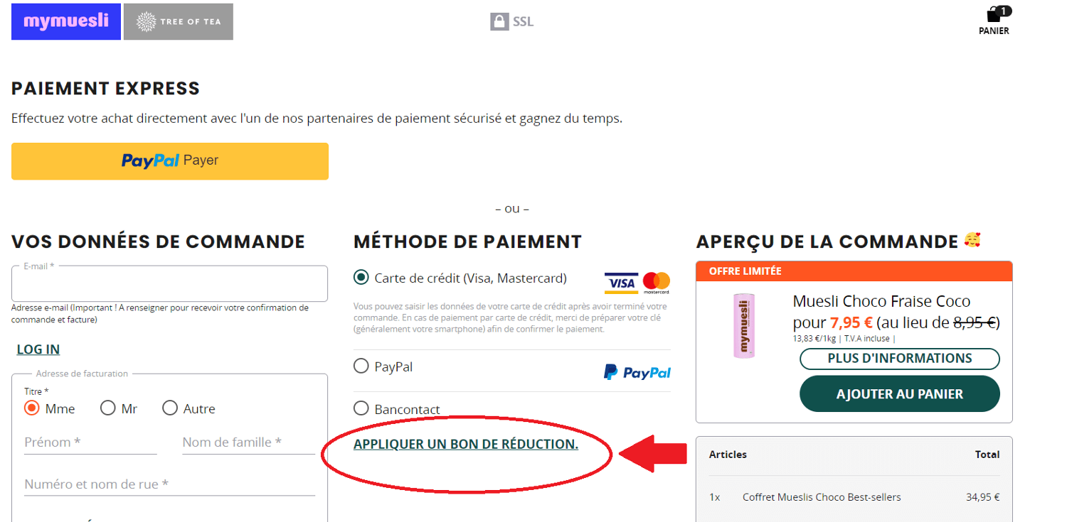emplacement pour code promo mymuesli