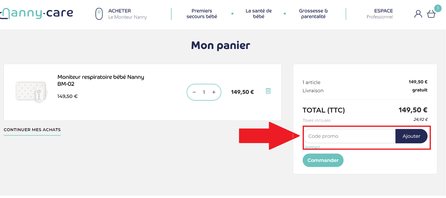 emplacement pour code promo Nanny Care