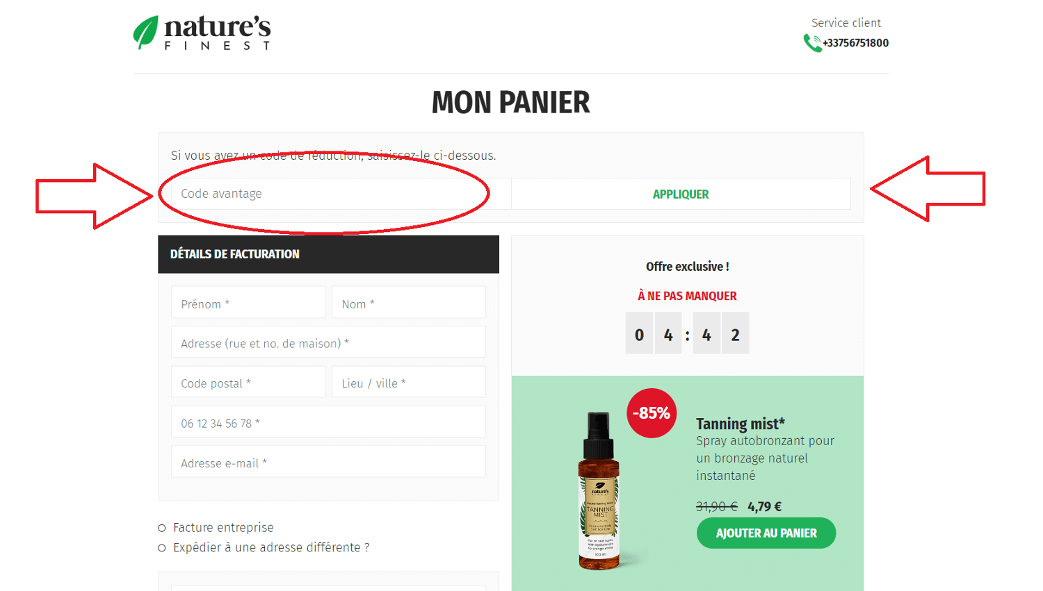 emplacement pour code promo Nature’s Finest