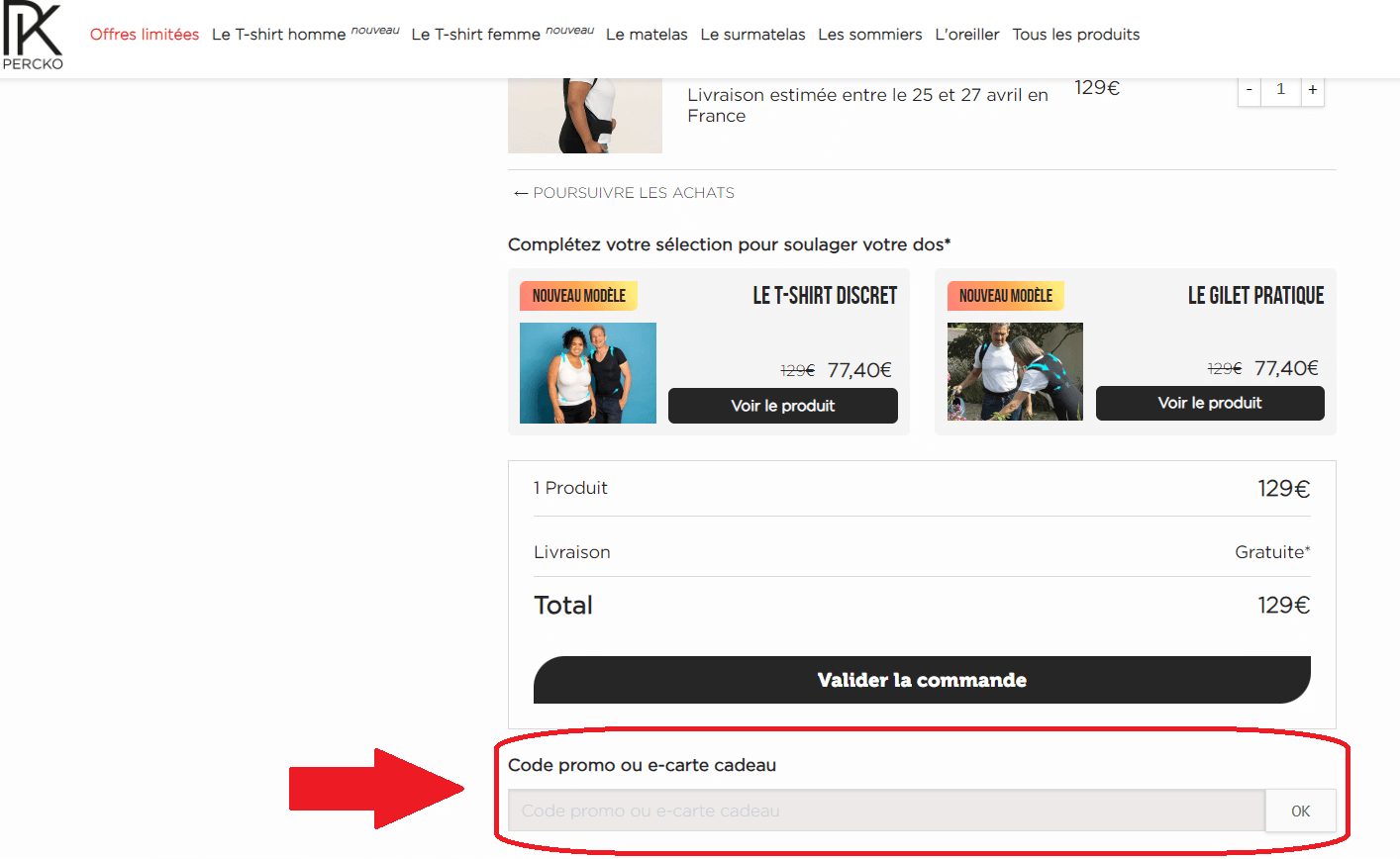 emplacement pour code promo Percko