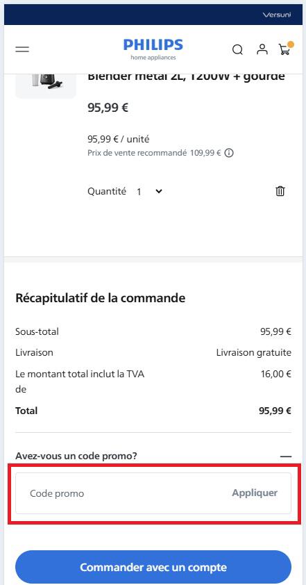 Panier d'achat avec emplacement pour code promo Philips Home Appliances