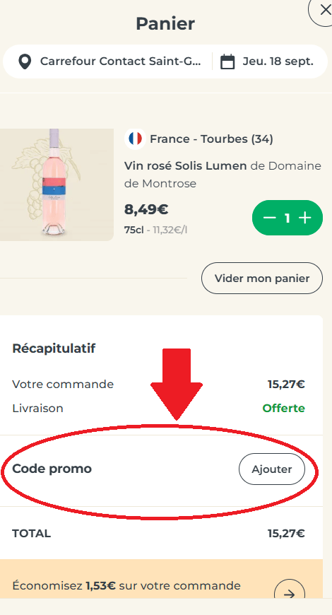 Panier d&apos;achat avec emplacement pour code promo Potager City