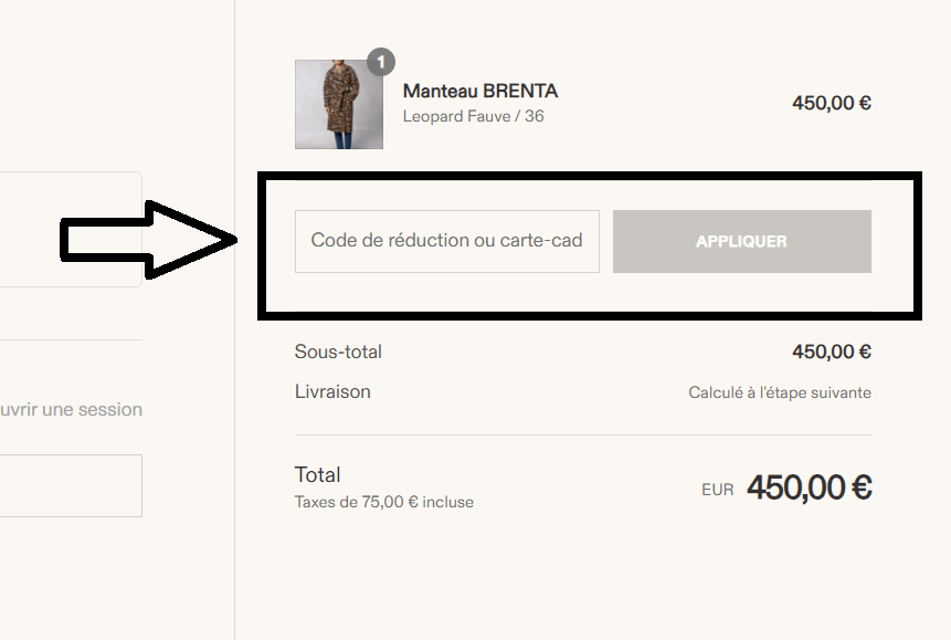 emplacement du code promo rouje