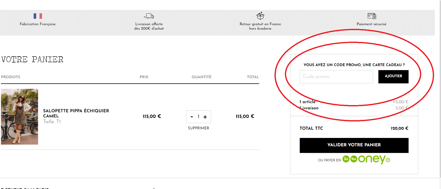 emplacement pour code promo SAAJ Paris