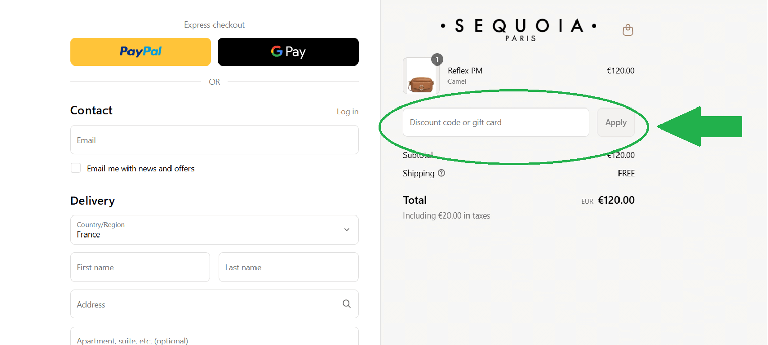 panier d&apos;achat avec code promo Sequoia