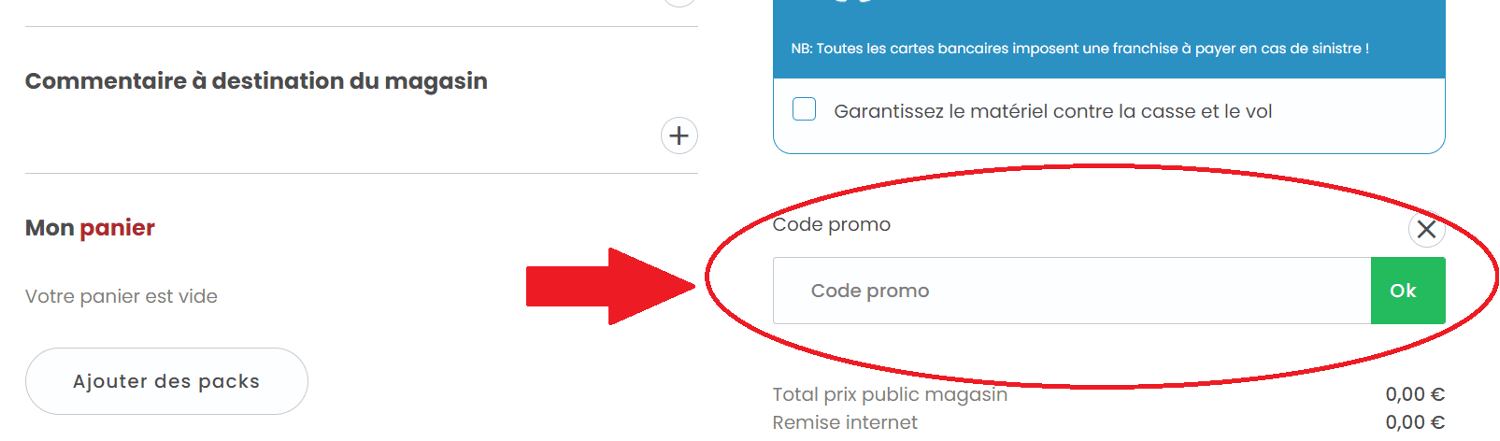 emplacement pour code promo Skiset