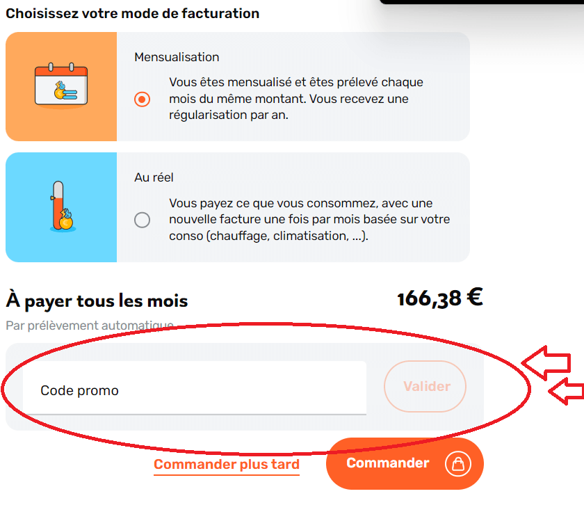 panier avec emplacement pour code promo Sowee