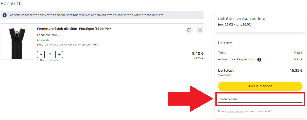 Emplacement pour codes promo tissus.net