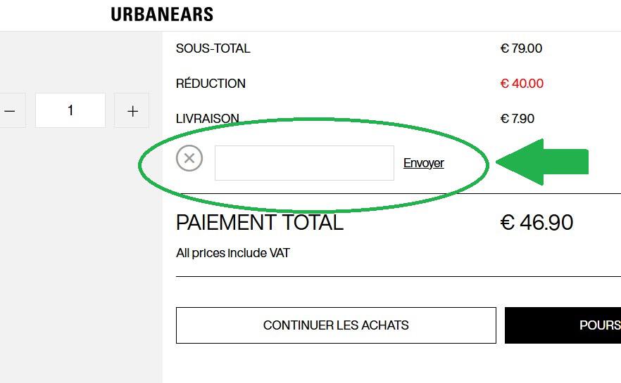 panier d&apos;achat avec emplacement pour code promo Urbanears