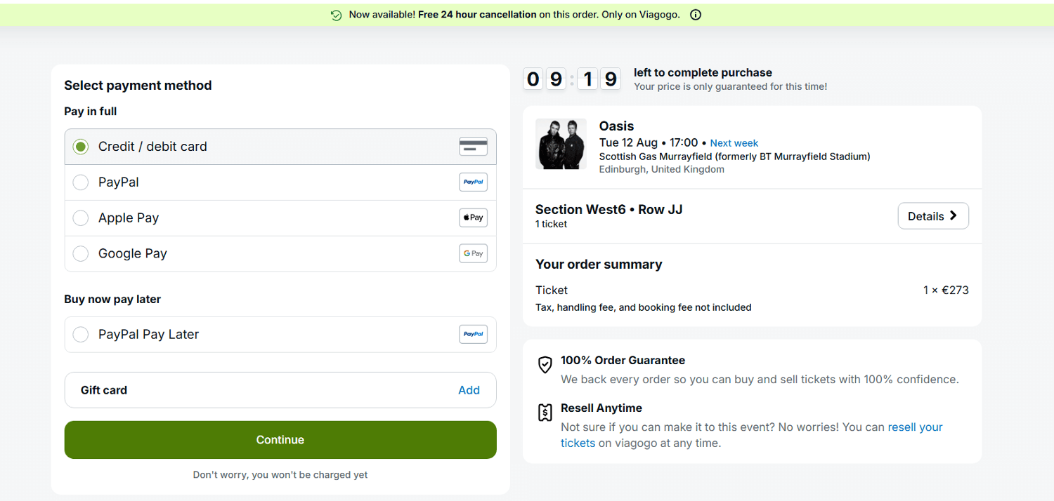 panier d&apos;achat sans emplacement pour code promo Viagogo