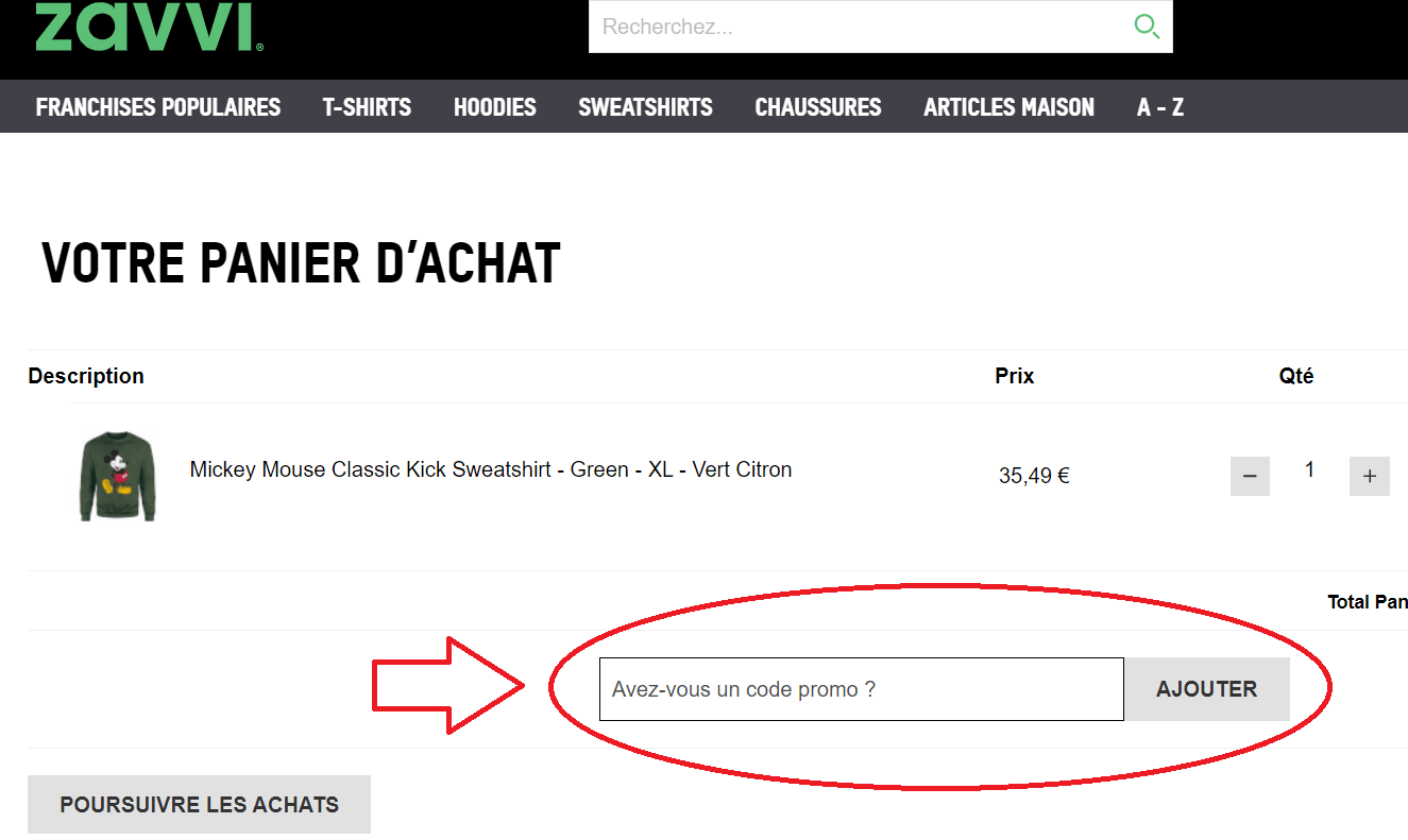 emplacement pour code promo Zavvi