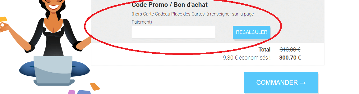 emplacement pour code promo Place des Cartes
