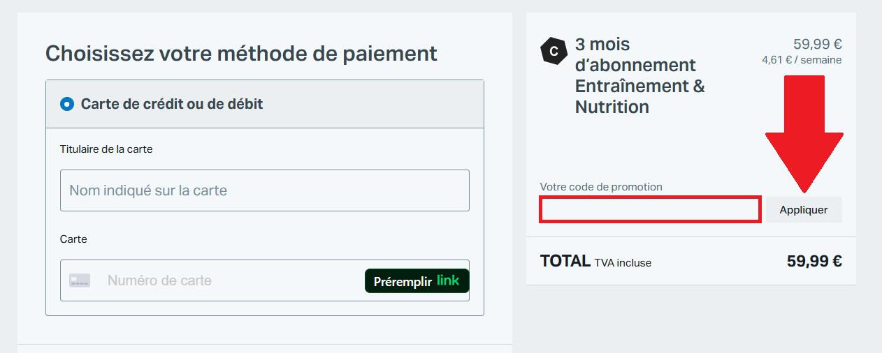 Encadré pour code promo sur l&apos;abonnement Freeletics