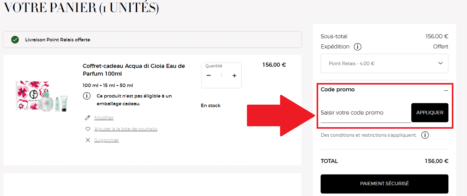 Encadré pour code promo Armani Beauty