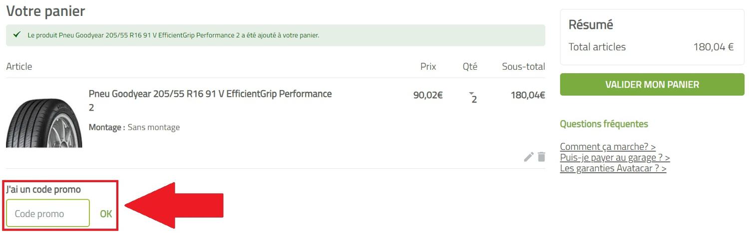 Encadré pour code promo Avatacar
