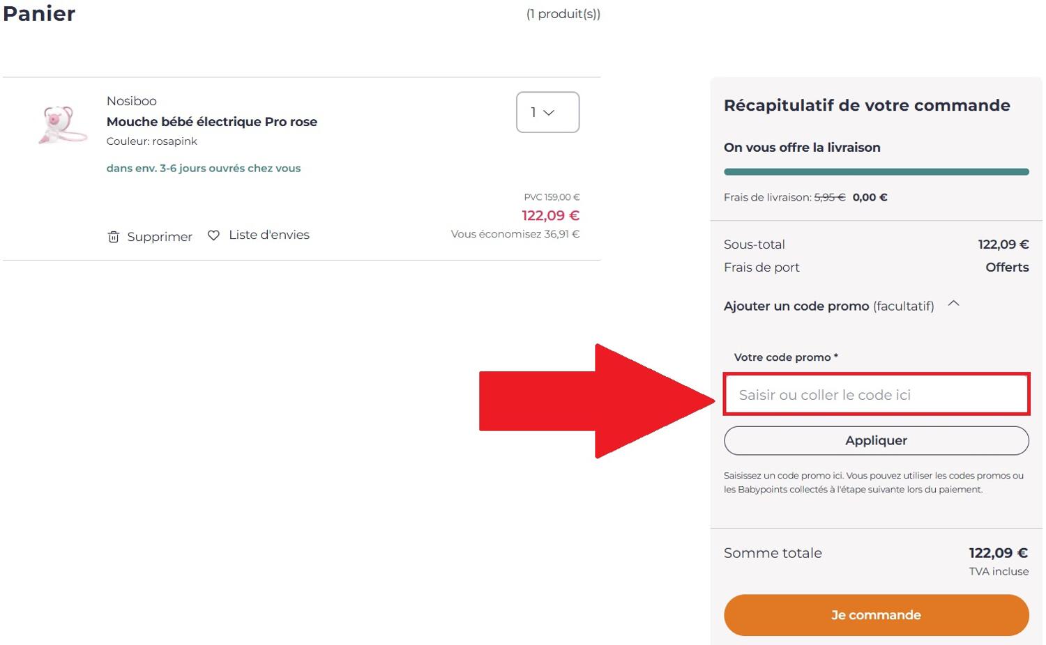 Encadré pour code promo Babymarkt