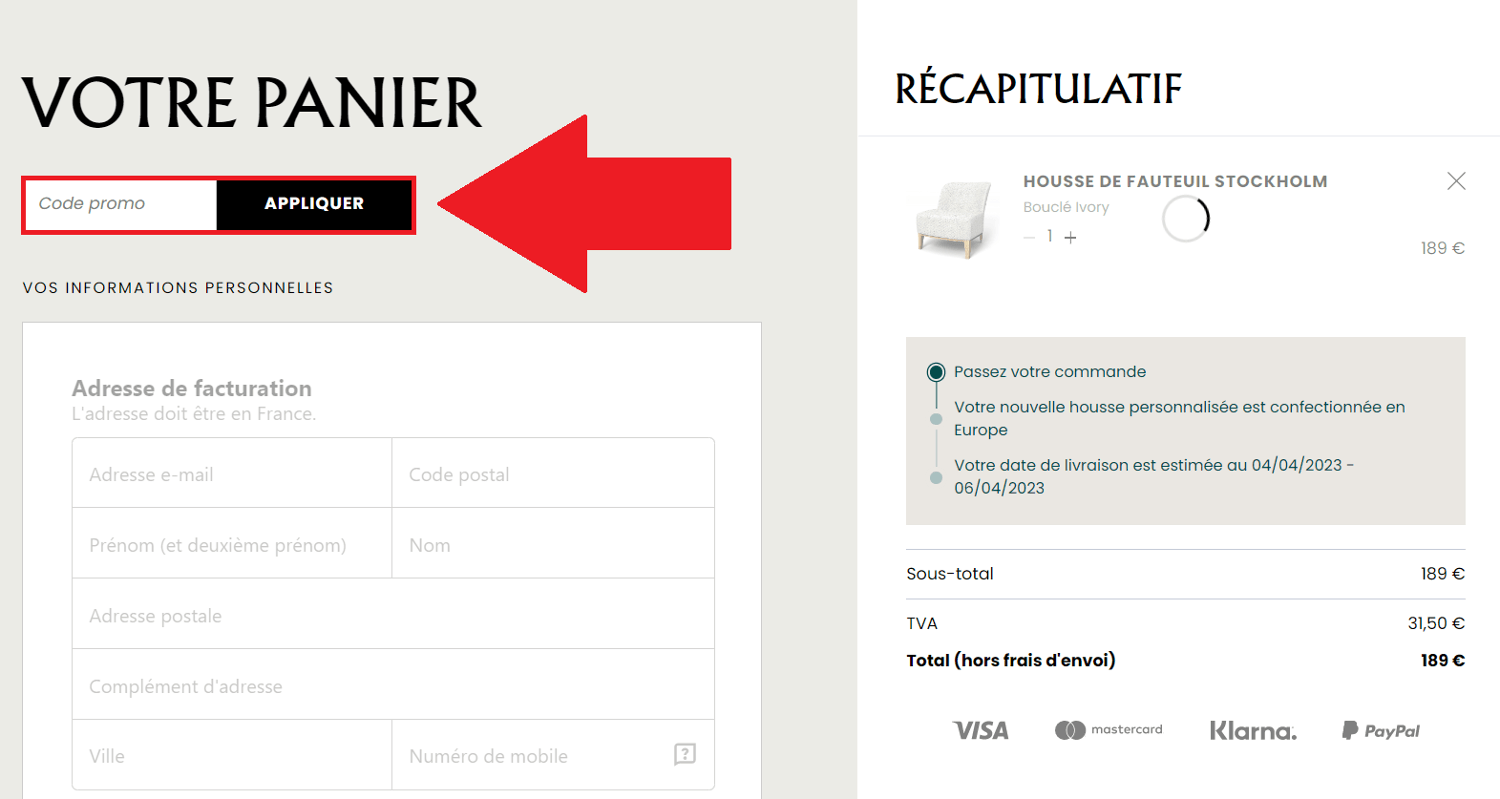 Encadré pour code promo Bemz