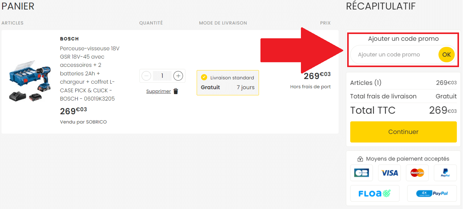 Encadré pour code promo Bricorama