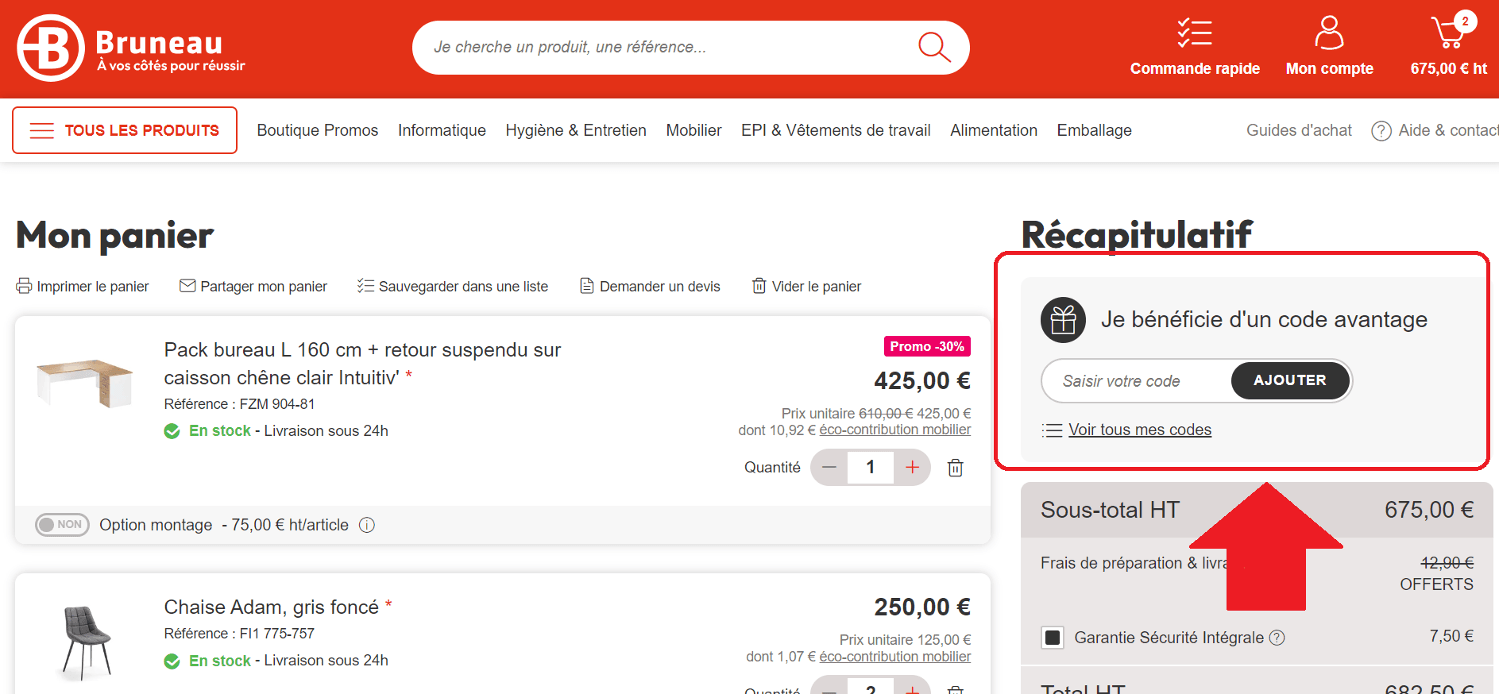 encadré pour un code promo bruneau