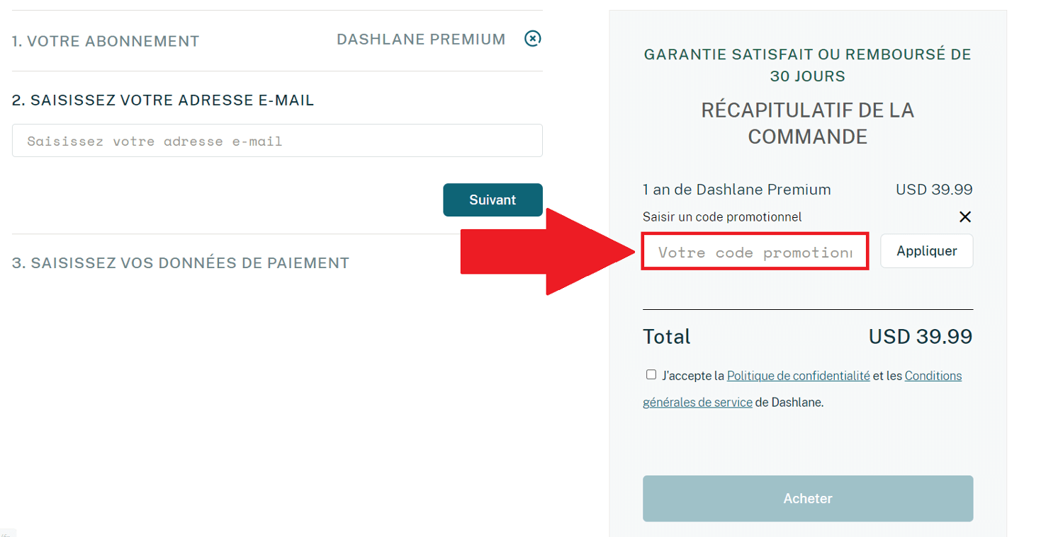 Encadré pour code promo Dashlane