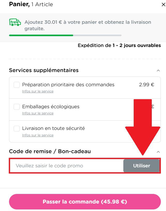 Encadré pour code promo Dedoles