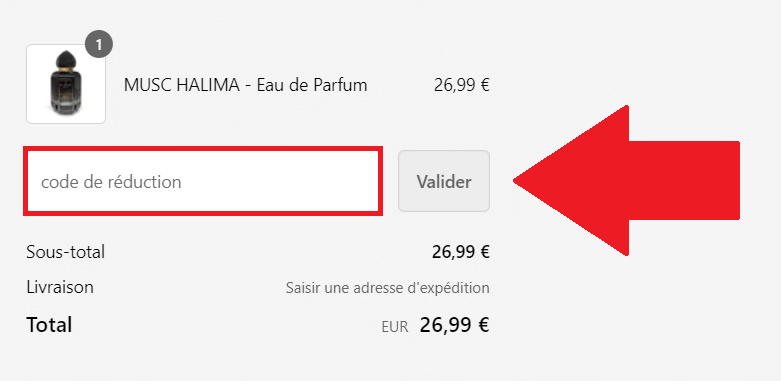 Panier de commande avec encadré pour code promo El Nabil