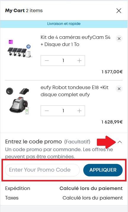 Champ du code promo eufy dans le panier
