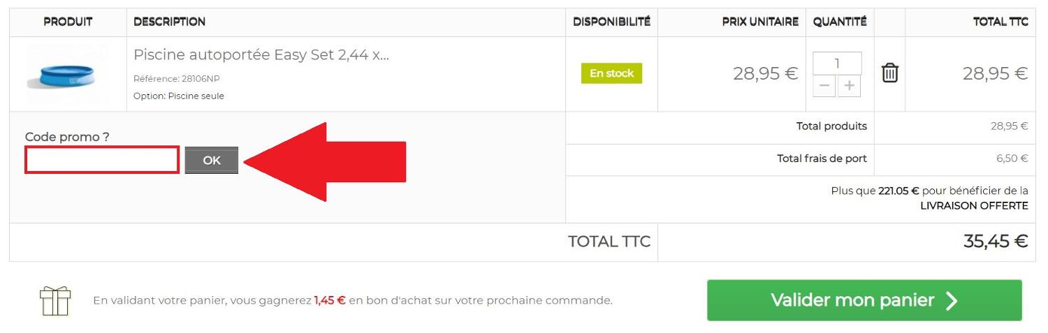 Encadré pour code promo Jardideco dans le panier en ligne