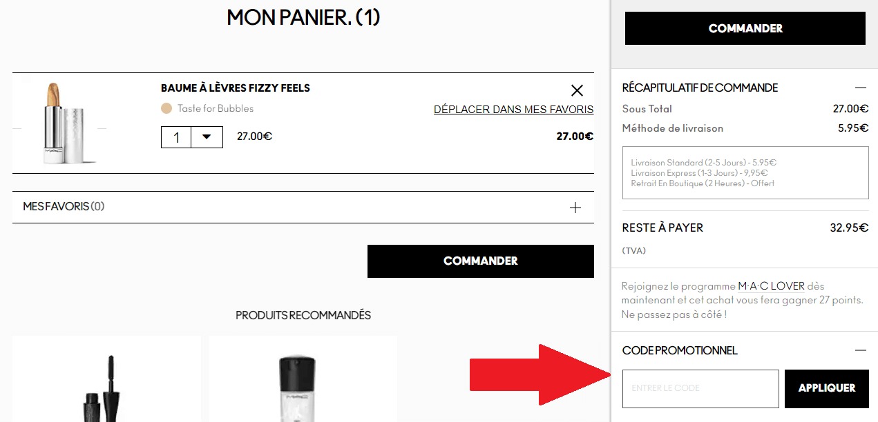 Encadré pour code promo MAC Cosmetics