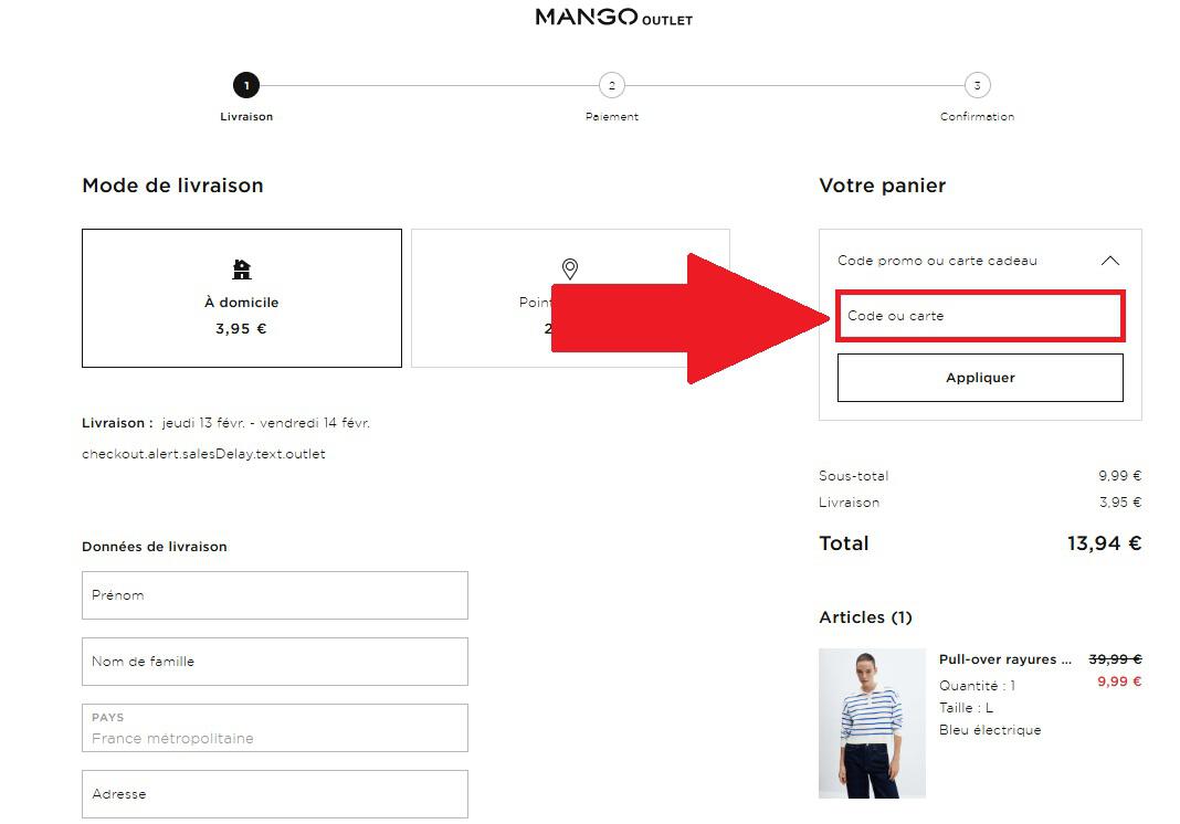 Encadré pour code promo Mango Outlet